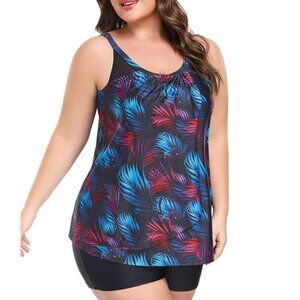 High Neckline Loose Fit Tummy Control Tankini with Boyshorts